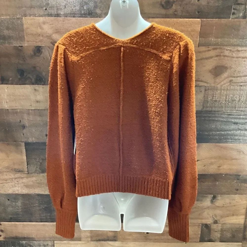 Free People Sweater Reverie Cropped V-Neck Burnt Butter Rust Brown Women XS - Picture 14 of 15